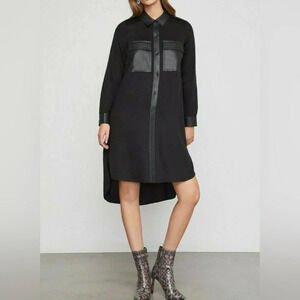 BCBG MAXAZARIA Faux Leather-Trimmed Shirt Dress Sz S